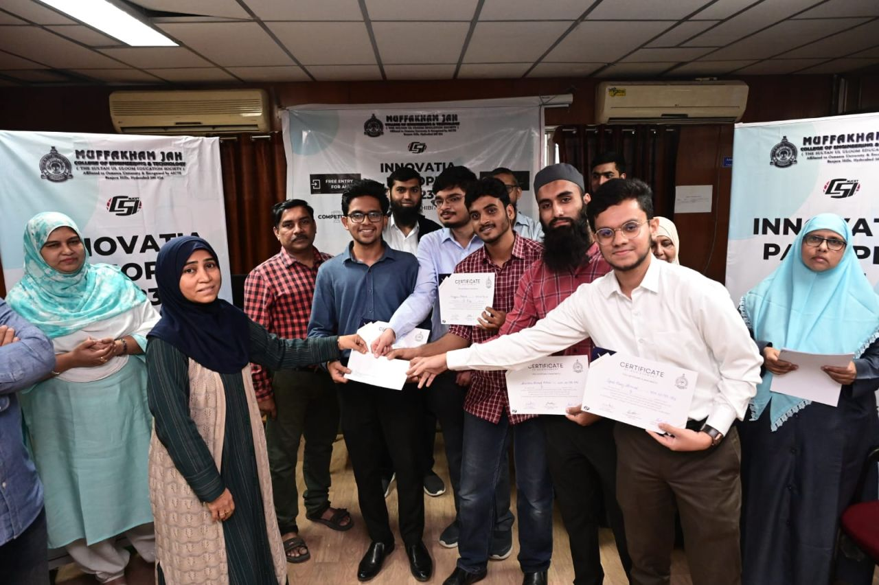 Rayyan and team receiving certificates at the Innovatia project exhibition